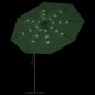 vidaXL Sombrilla voladiza con luces LED y poste de metal 350 cm verde vidaXL Sombrilla voladiza con luces LED y poste de metal 350 cm verde