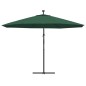 vidaXL Sombrilla voladiza con luces LED y poste de metal 350 cm verde vidaXL Sombrilla voladiza con luces LED y poste de metal 350 cm verde
