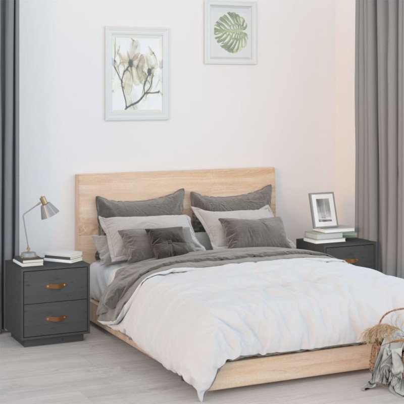 vidaXL Mesitas de noche 2 uds madera maciza pino gris 40x34x45 cm vidaXL Mesitas de noche 2 uds madera maciza pino gris 40x34x45 cm