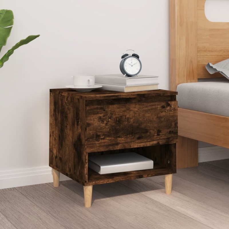 vidaXL Mesita de noche madera contrachapada roble ahumado 50x46x50 cm vidaXL Mesita de noche madera contrachapada roble ahumado 50x46x50 cm