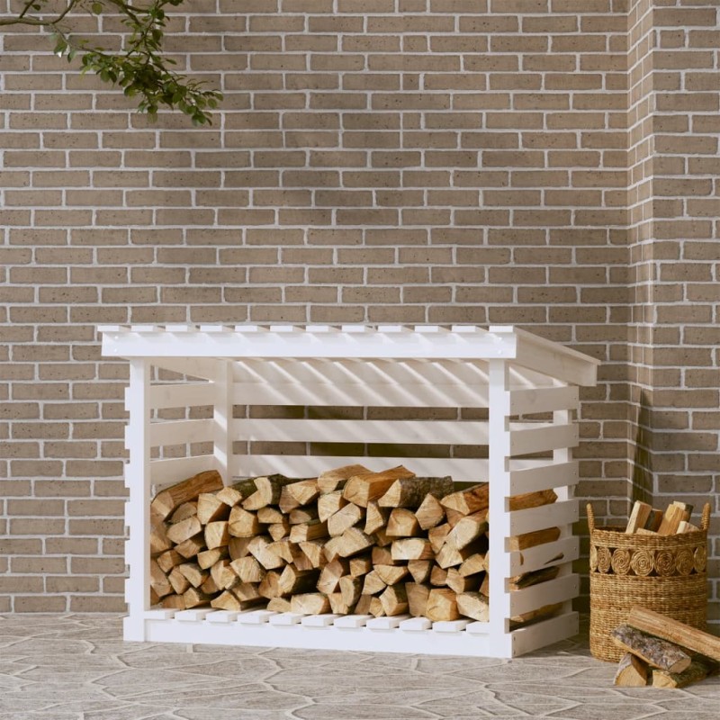 vidaXL Leñero de madera maciza de pino blanco 108x73x79 cm vidaXL Leñero de madera maciza de pino blanco 108x73x79 cm