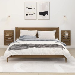 vidaXL Estantes mesitas pared 2 uds madera maciza de pino marrón miel