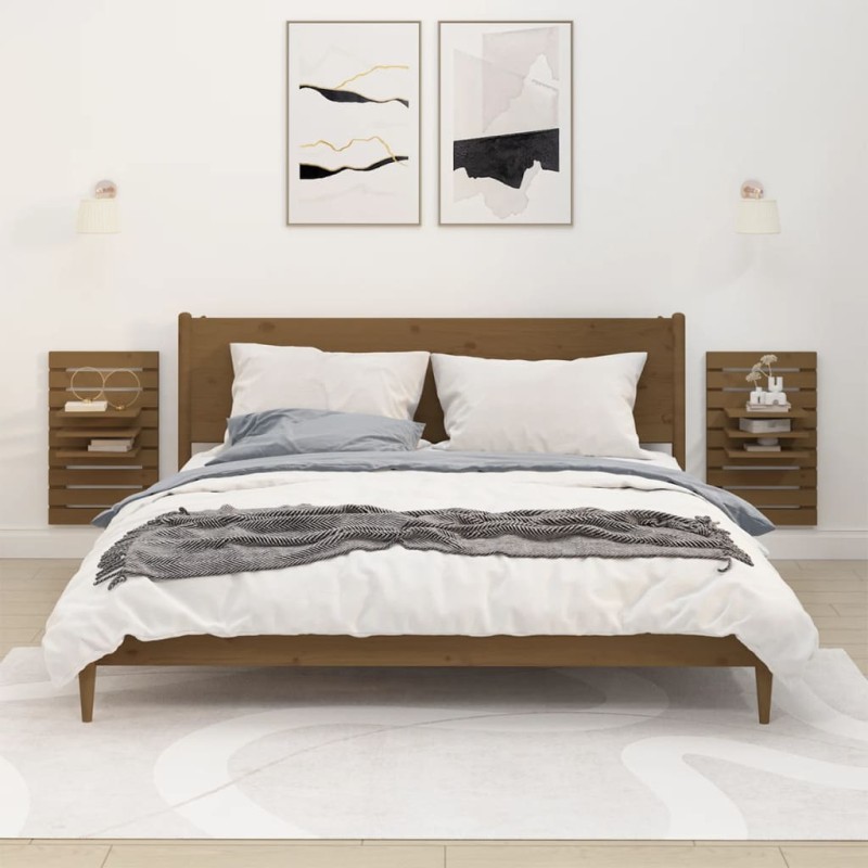 vidaXL Estantes mesitas pared 2 uds madera maciza de pino marrón miel