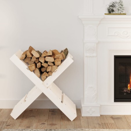 vidaXL Soporte de leña blanco madera maciza de pino 47x39,5x48 cm