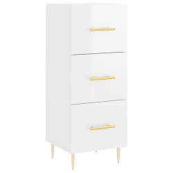 vidaXL Aparador de madera contrachapada blanco brillante 34,5x34x90 cm