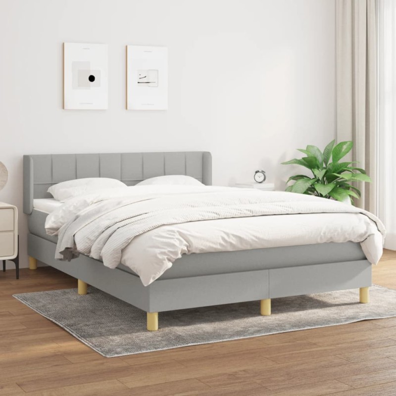 vidaXL Cama box spring con colchón tela gris claro 140x190 cm vidaXL Cama box spring con colchón tela gris claro 140x190 cm