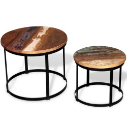 vidaXL Set de mesa de centro 2 uds redondo madera reciclada 40 cm/50cm