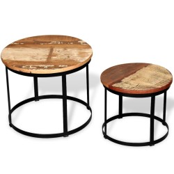vidaXL Set de mesa de centro 2 uds redondo madera reciclada 40 cm/50cm