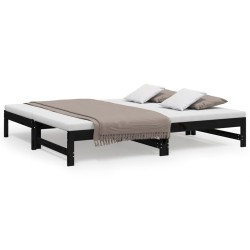 vidaXL Sofá cama extraíble madera maciza de pino negro 2x(90x190) cm