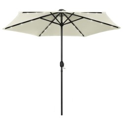 vidaXL Sombrilla con luces LED y palo de aluminio blanco arena 270 cm