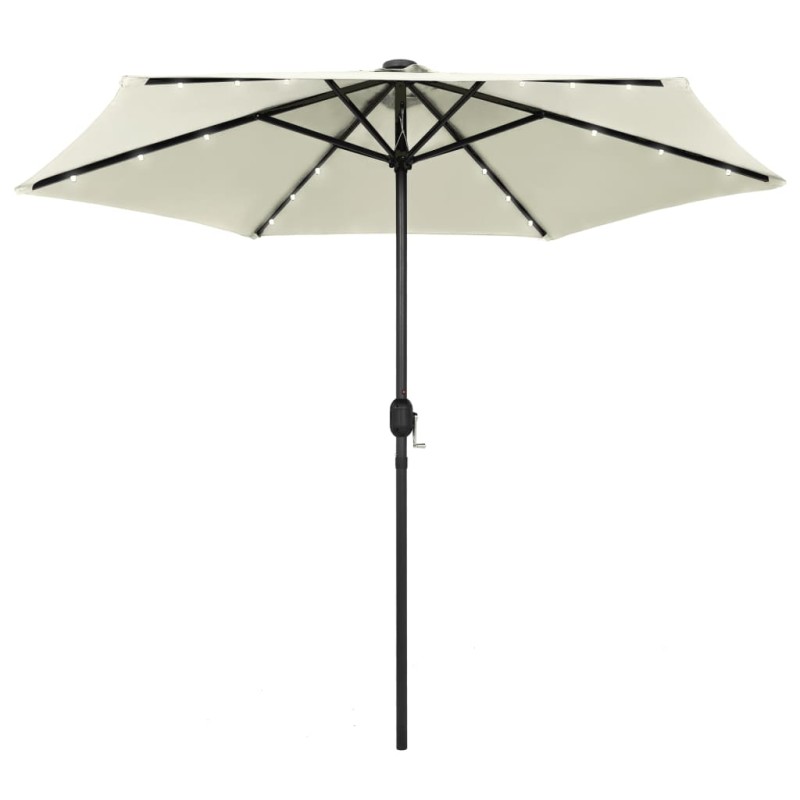 vidaXL Sombrilla con luces LED y palo de aluminio blanco arena 270 cm