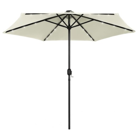 vidaXL Sombrilla con luces LED y palo de aluminio blanco arena 270 cm