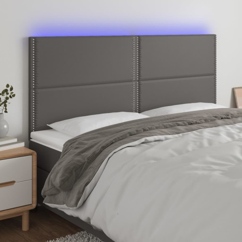 vidaXL Cabecero con luces LED cuero sintético gris 180x5x118/128 cm vidaXL Cabecero con luces LED cuero sintético gris 180x5x118/128 cm