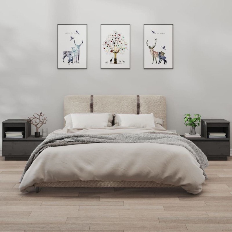 vidaXL Mesitas de noche 2 uds madera maciza de pino gris 60x34x51 cm vidaXL Mesitas de noche 2 uds madera maciza de pino gris 60x34x51 cm