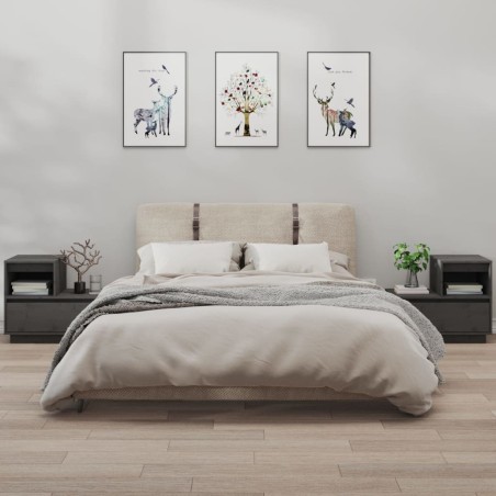 vidaXL Mesitas de noche 2 uds madera maciza de pino gris 60x34x51 cm