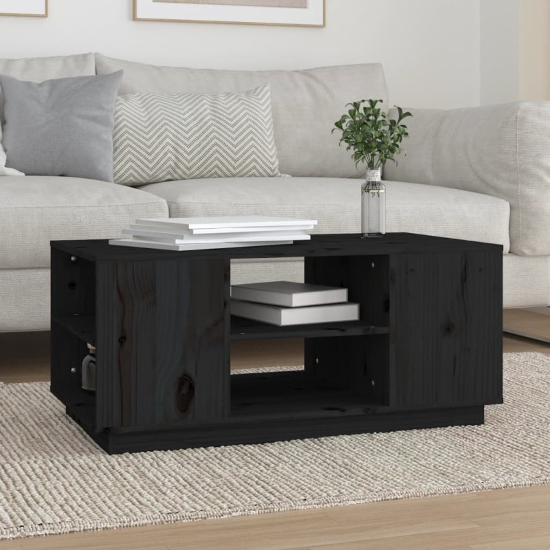 vidaXL Mesa de centro de madera maciza de pino negro 90x49x40,5 cm vidaXL Mesa de centro de madera maciza de pino negro 90x49x40,5 cm