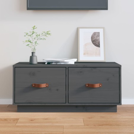 vidaXL Mueble de TV de madera maciza de pino gris 80x34x35 cm