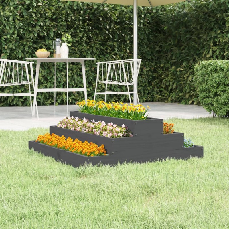 vidaXL Jardinera de madera maciza de pino gris 80x80x27 cm