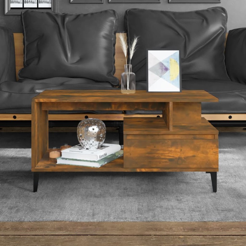 vidaXL Mesa de centro madera contrachapada roble ahumado 90x49x45 cm