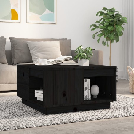 vidaXL Mesa de centro de madera maciza de pino negro 60x61x32,5 cm