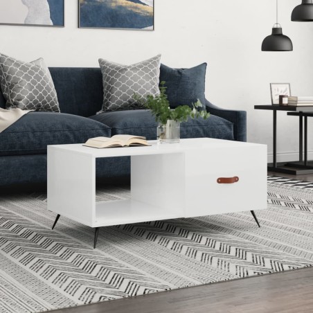 vidaXL Mesa de centro madera contrachapada blanco brillo 90x50x40 cm