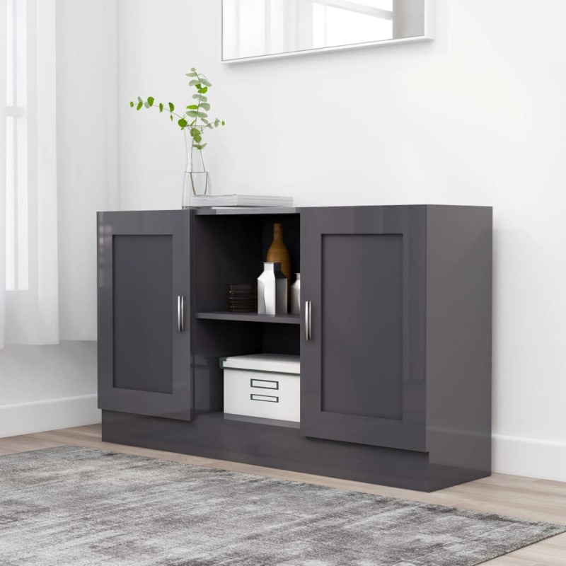 vidaXL Aparador de madera contrachapada gris brillante 120x30,5x70 cm