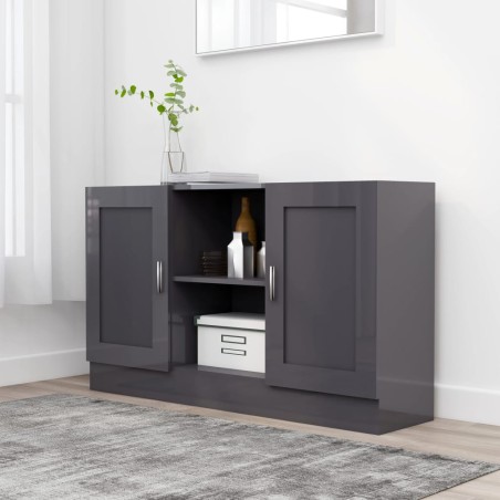 vidaXL Aparador de madera contrachapada gris brillante 120x30,5x70 cm