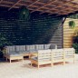 vidaXL Juego de muebles de jardín 11 pzas y cojines madera pino gris vidaXL Juego de muebles de jardín 11 pzas y cojines madera pino gris