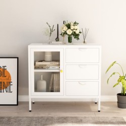 vidaXL Aparador de acero y vidrio templado blanco 75x35x70 cm