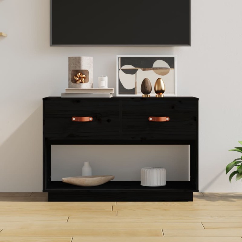 vidaXL Mueble de TV madera maciza de pino negro 90x40x60 cm vidaXL Mueble de TV madera maciza de pino negro 90x40x60 cm