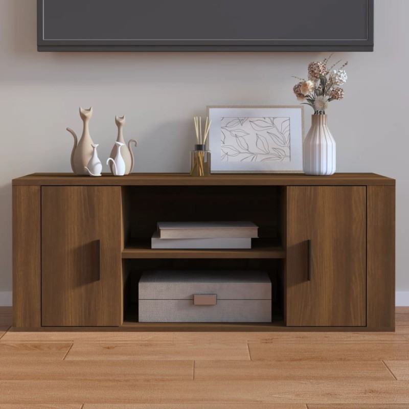 vidaXL Mueble TV madera contrachapada color marrón roble 100x35x40 cm vidaXL Mueble TV madera contrachapada color marrón roble 100x35x40 cm