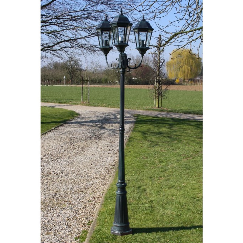 vidaXL Farola de jardín 3 brazos 230 cm verde oscuro/negro aluminio vidaXL Farola de jardín 3 brazos 230 cm verde oscuro/negro aluminio