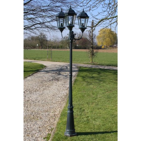 vidaXL Farola de jardín 3 brazos 230 cm verde oscuro/negro aluminio