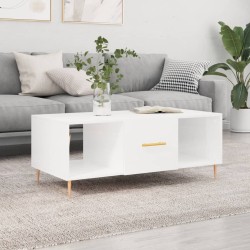 vidaXL Mesa de centro madera contrachapada blanco brillo 102x50x40 cm