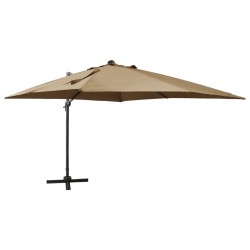 vidaXL Sombrilla voladiza con poste y luces LED gris taupé 300 cm