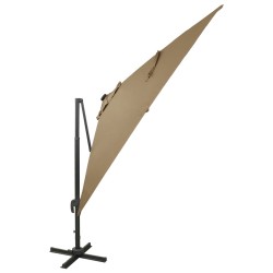 vidaXL Sombrilla voladiza con poste y luces LED gris taupé 300 cm