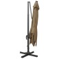 vidaXL Sombrilla voladiza con poste y luces LED gris taupé 300 cm vidaXL Sombrilla voladiza con poste y luces LED gris taupé 300 cm