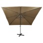 vidaXL Sombrilla voladiza con poste y luces LED gris taupé 300 cm vidaXL Sombrilla voladiza con poste y luces LED gris taupé 300 cm