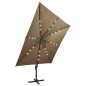 vidaXL Sombrilla voladiza con poste y luces LED gris taupé 300 cm vidaXL Sombrilla voladiza con poste y luces LED gris taupé 300 cm