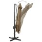 vidaXL Sombrilla voladiza con poste y luces LED gris taupé 300 cm vidaXL Sombrilla voladiza con poste y luces LED gris taupé 300 cm