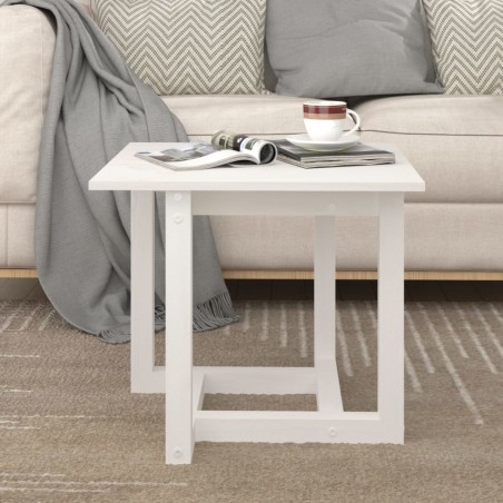 vidaXL Mesa de centro de madera maciza de pino blanco 50x50x45 cm