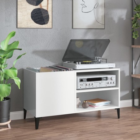 vidaXL Mueble discos madera contrachapada blanco brillo 84,5x38x48 cm