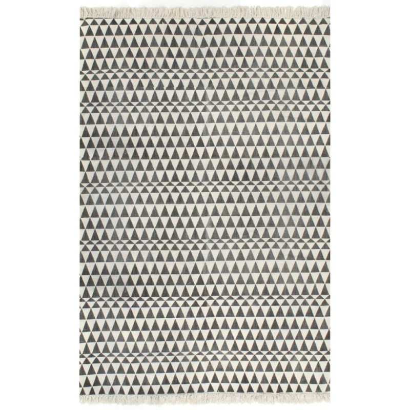 vidaXL Alfombra de algodón Kilim 120x180 cm estampado negro/blanco vidaXL Alfombra de algodón Kilim 120x180 cm estampado negro/blanco