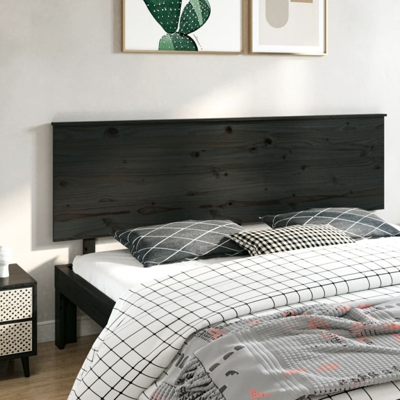 vidaXL Cabecero de cama madera maciza de pino negro 204x6x82,5 cm vidaXL Cabecero de cama madera maciza de pino negro 204x6x82,5 cm