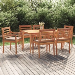 vidaXL Juego comedor de jardín 7 piezas con cojines madera maciza teca