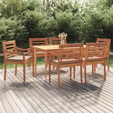 vidaXL Juego comedor de jardín 7 piezas con cojines madera maciza teca