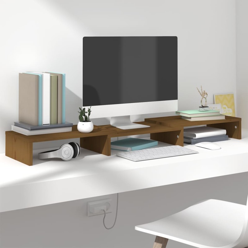 vidaXL Soporte de monitor madera maciza pino marrón miel 80x24x10,5 cm vidaXL Soporte de monitor madera maciza pino marrón miel 80x24x10,5 cm