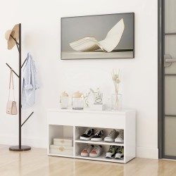 vidaXL Banco zapatero madera contrachapada blanco brillante 80x30x45cm