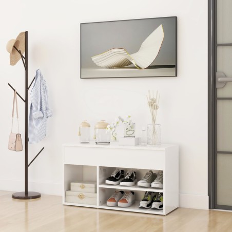 vidaXL Banco zapatero madera contrachapada blanco brillante 80x30x45cm