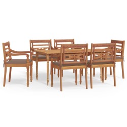 vidaXL Juego comedor de jardín 7 piezas con cojines madera maciza teca